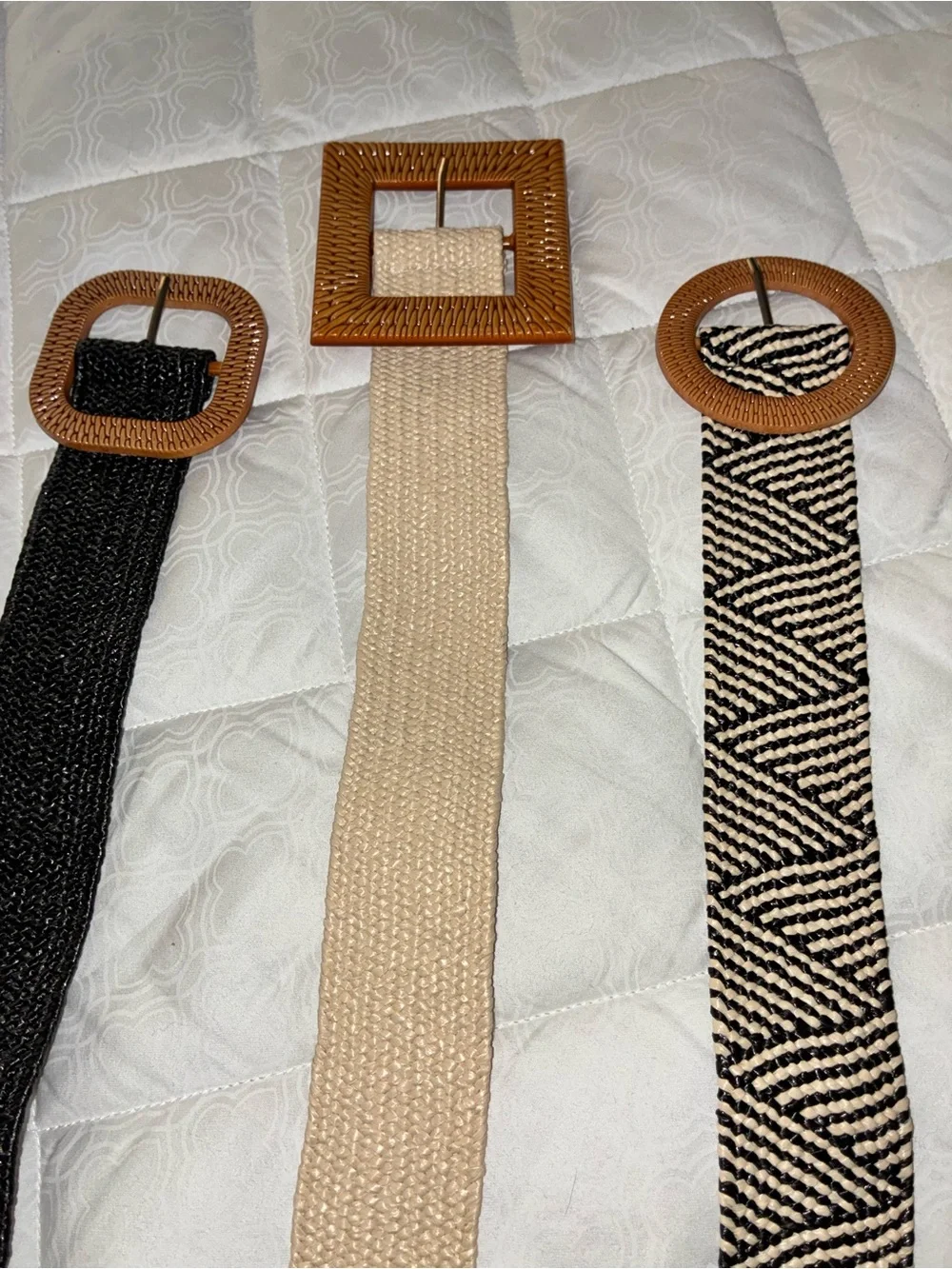 Like new Set of 3 Woven Neutral Belts – Black, Beige & Pattern